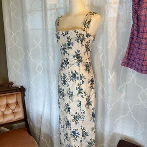 Anthropologie Blue Floral Midi Dress